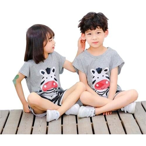 Summer Cotton Child Pyjamas Boy Nightwear Children Pajamas 2pc Short Sleeve Cartoon Kids Sleepwear Baby Girl Clothes Sleep Suit