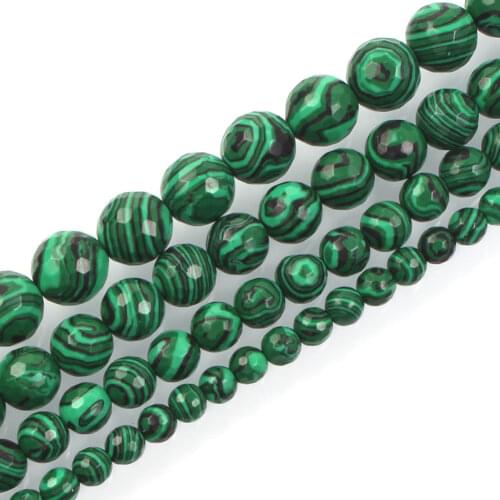 4-10mm Natural Stone Beads For Jewelry Making DIY Round Faceted Malachite Stone Loose Spacer Beads Necklace Bracelet Handmade