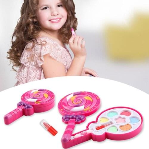 Kids Girl Make Up Set Toy Gift Lollipop Shape Lipstick Eye Shadow Cosmetic Palette Pretend Play Makeup Toys For Children