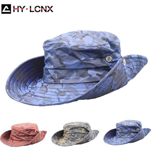 Summer Men Outdoor Leisure Camouflage Big Brim Sun Bucket Hat Women Fashion Flat-top Breathable Quick-drying Fisherman Hat