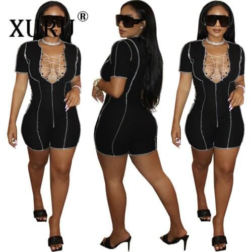 XURU European and American Sexy Womens Jumpsuit Short-sleeved Jumpsuit with Straps Can Be Worn Front and Back