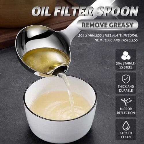 Soup Separator Spoon Kitchen Accessories Long Handle Filter Spoon Oil Spill Spoon Stainless Steel Cooking Tools Grease Removal