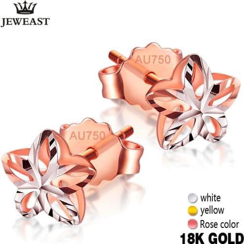 18k Gold Stud Earrings Female Genuine Delicate Flower Pure Wedding Earring Hollow Design Fine Jewelry For Women Fashion Ear New
