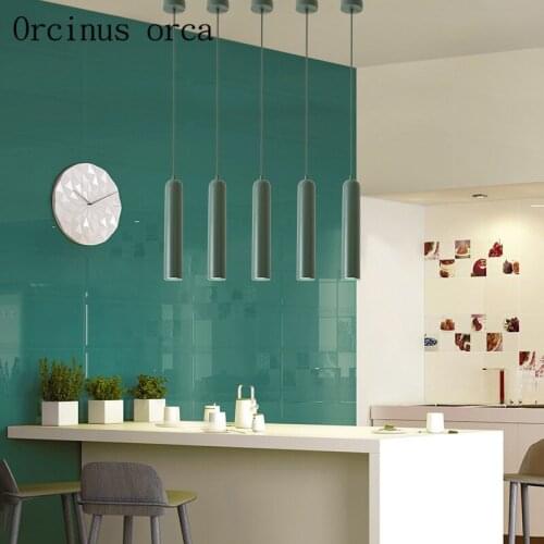 Modern creative coloured Iron Chandelier Restaurant Bar Gallery modern Nordic single head iron rod LED Chandelier free shipping