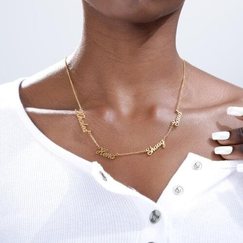 Womens Fashion 1-5 Names Necklaces Family Nameplate Jewelry Stainless Steel Rose Gold Word Letter Necklace Collier Femme 2021