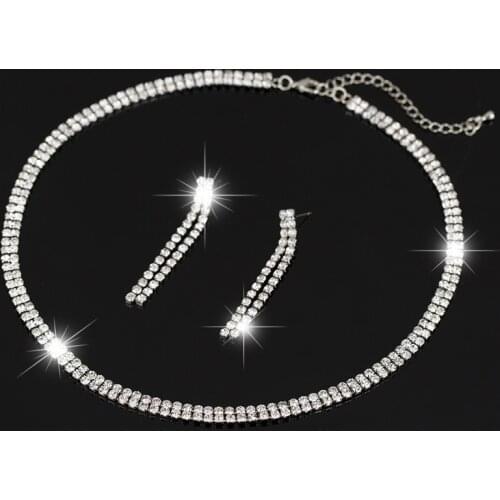 Women Sparkling Rhinestone Crystal Necklace Earrings Set Charm Wedding Bridal Jewelry Set Charms Jewelry Wholesale Gifts N164
