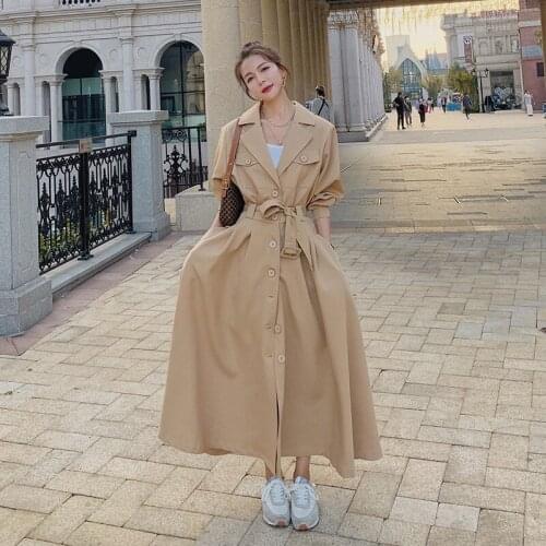 Womens Windbreaker-style Dress Long Spring Autumn Big Size Loose Fashion Ladies Cloak Korean New Solid Color Trench Coat Female