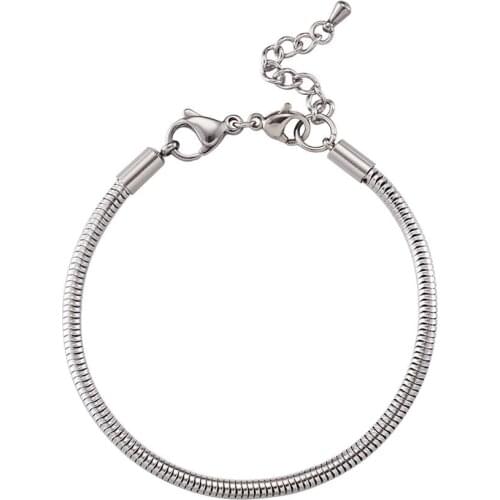 10Pcs 304 Stainless Steel European Style Snake Chains Bracelets with Lobster Claw Clasp For DIY Jewelry Making Findings 195x3mm