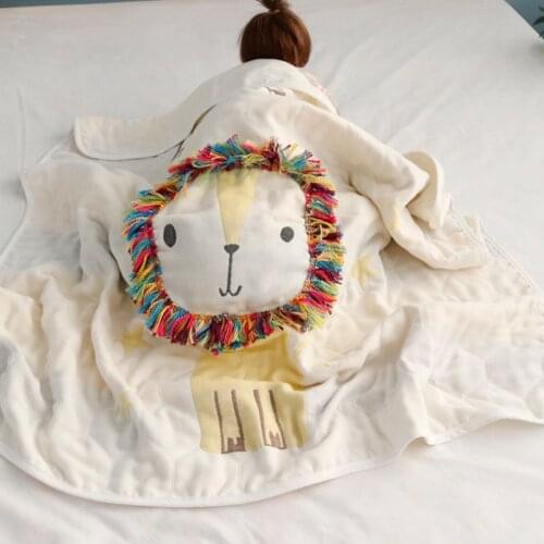 3D Lion Cotton Muslin Blanket Baby Swaddle Baby Summer Blanket Stroller Cover Baby Bath Towel Multi Use Baby Receiving Blanket