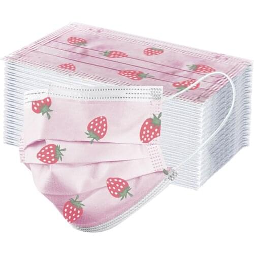50PC Child strawberry pattern Disposable Face Mask Denta Industrial 3-layer Mondkapjes Mondmasker Mascara Scarf Halloween Mask