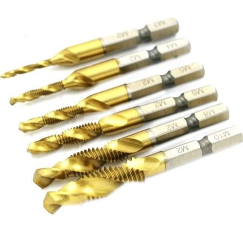 6Pcs/Set M3-M10 Composite Tap Drill Bit Set High Speed Steel Twist Drill Hexagonal Handle Bit Set