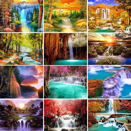 5D DIY Diamond Painting Waterfall Landscape Cross Stitch Kit Full Drill Embroidery Mosaic Art Picture of Rhinestones Home Decor