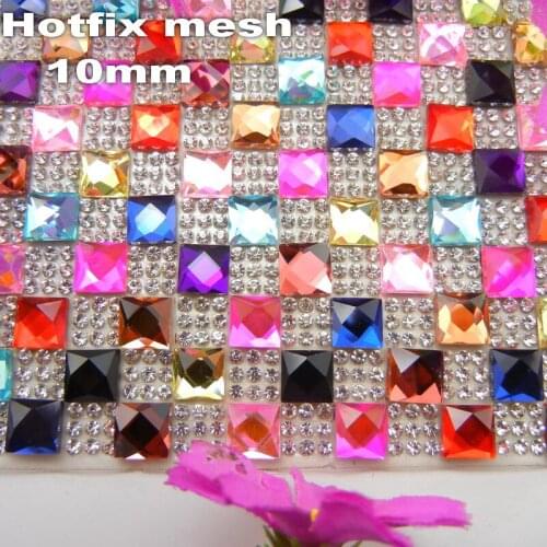 Shinning 10mm square Glass Rhinestones hotfix hot fix Iron On glue on applique Banding Mesh Wedding Dresses shoes Decorative