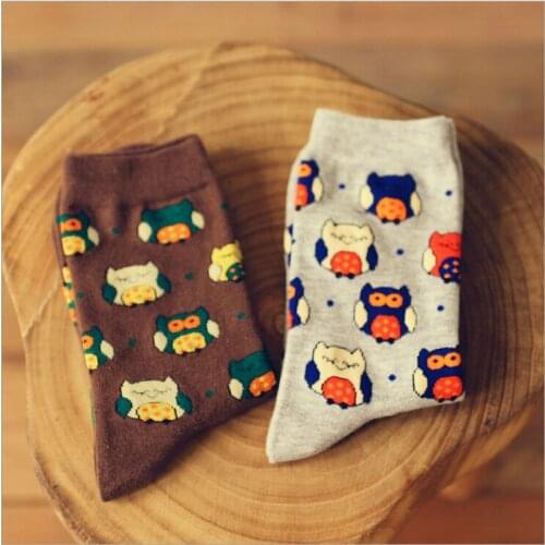 Brand Female Winter Kawaii Owl Animal Long Socks Funny Women Men Owls Cartoon Art Sock Creative Cotton Neutral Socks