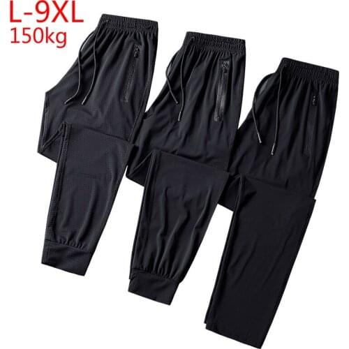 Size 5XL 6XL 7XL 8XL 9XL New Men Loose Waist Full Trousers Ice Cool Net Super Large Fashion Casual Printed Pants Elastic Summer