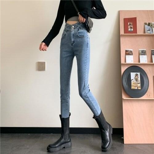 Black long pants womens new spring 2021 tight high waist jeans slim slim slim little foot pencil pants