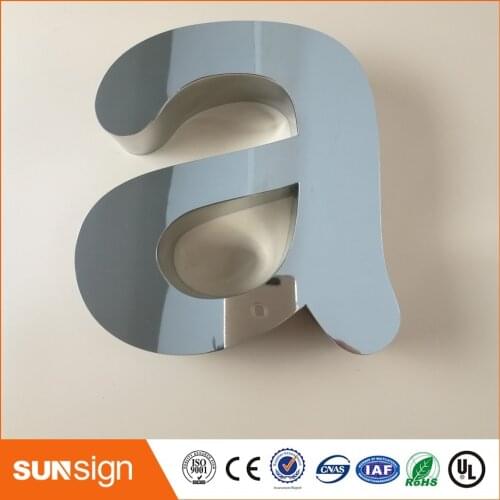Glossy mirror polished stainless steel channel letters sign