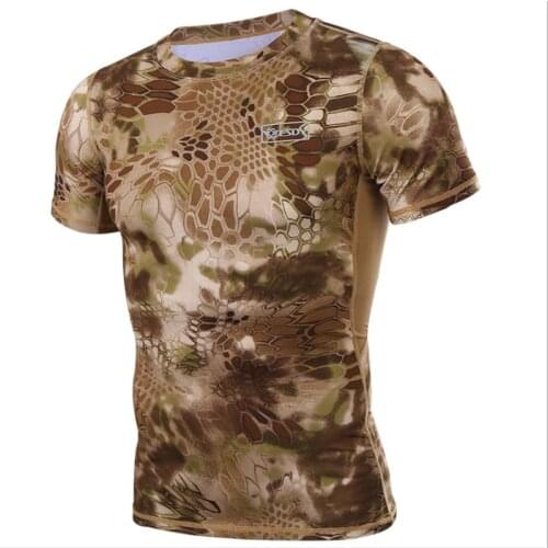 Outdoor Training Hiking Camouflage Quick Dry Breathable T-shirt Shirts Tight Elastic O Neck Short Sleeve Tactical T Shirt Tops
