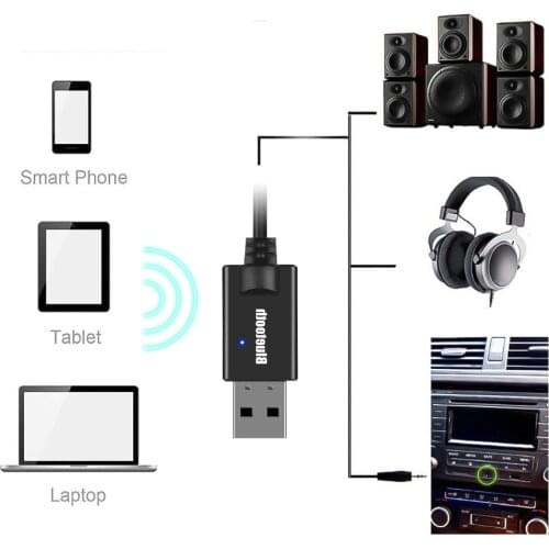Kebidu Mini Car USB Bluetooth Wireless Adapter 3.5mm AUX Jack Receiver Wireless Stereo Audio Music for Auto Speaker