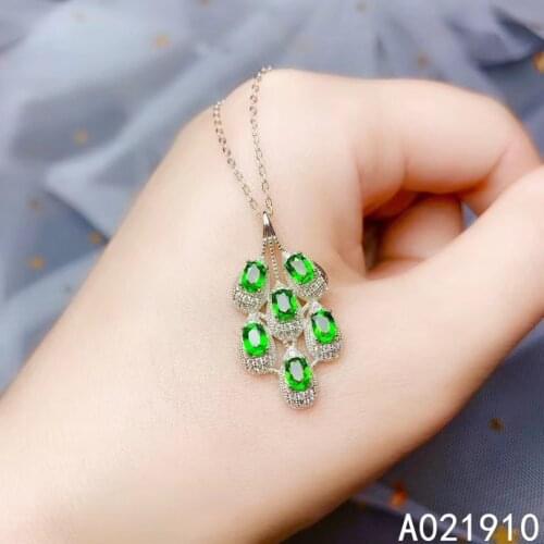 KJJEAXCMY boutique jewelry 925 sterling silver inlaid Natural Diopside pendant Female supports detection luxurious