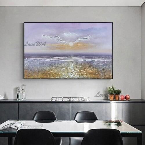 Colorful Oil Painting Of A Sunrise By The Sea Beautiful Large Size Home Decoration Abstract For Living Room Unframed Canvas Art