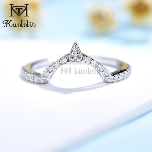 Kuololit 585 14K 10K White Gold V Ring for Women Moissanite Solitaire Matching V Band for Engagement Party Wedding New Arrival