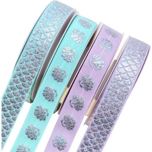 5/8" 16mm Laser Mermaid Scale and Shell Silver for Elastic for Elastic Headbands Hair Ties Hairbow,50 yards per roll