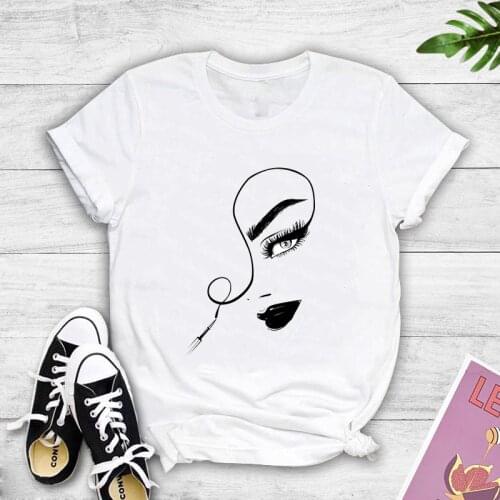 Line beauty face printing 100%pure cotton summer casual short-sleeved T-shirt top T-shirt female T-shirt female graphic T-shirt