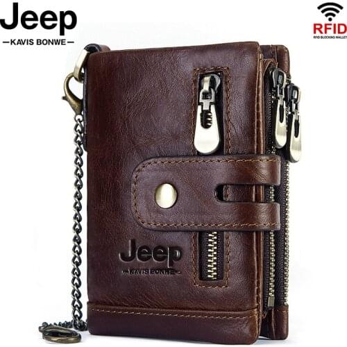 100% Genuine Leather Men Wallet Coin Purse Small Mini Cowhide Credit Card/ID Holders Chain PORTFOLIO Portomonee Male Walet Bag