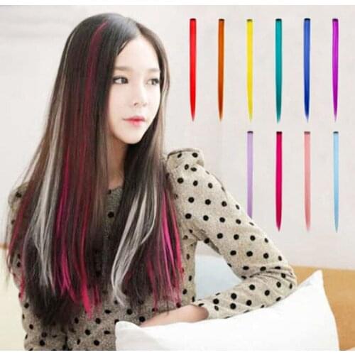 Clip In One Pieces Rainbow Hair Piece Hair Extensions Straight Ombre Rainbow Pink Blue Purple Synthetic False Fake Hair