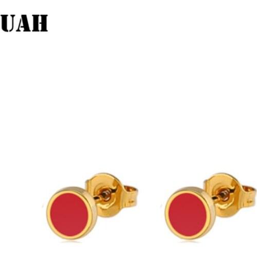 UAH New Arrival Enamel And Shells Rose Gold Stud Earrings For Women And Men Girls Titanium Steel Earrings Wholesale Jewelry