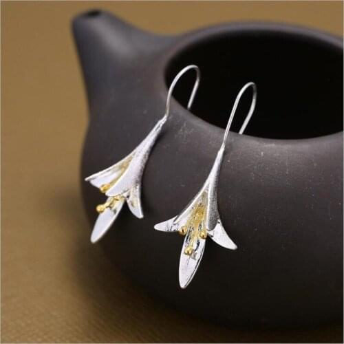 New Fashion Temperament Thai Craft Flowers 925 Sterling Silver Jewerlry Ear Hook Big Orchid Flower Popular Earrings SE90