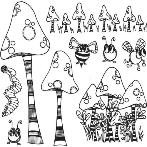 Clear Stamps Weird Horror Mutations Giant Mushroom Flowers Insect Bee Housefly For DIY Scrapbook Photo Album Craft Card 2021 New