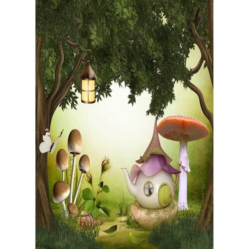 Fairy Tale Teapot Mushroom Photographic Background For Photograph Accessories Baby Shower New Born Cloth Backdrops Photo Studio
