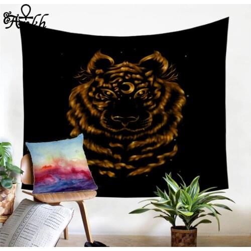 Tiger by Taemin Ankh Tapestry Luxury Wall Hanging Black Golden Decorative Wall Carpet Animal Moon Bedspreads 150x200cm Tapiz