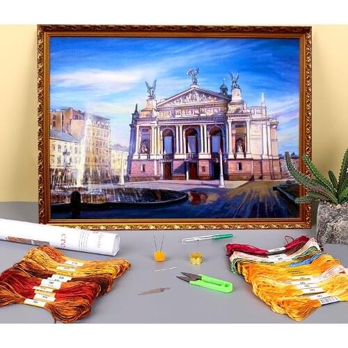 Landscape Printed Fabric 11CT Cross-Stitch DIY Embroidery Complete Kit DMC Threads Painting Handiwork Craft Handmade Decor