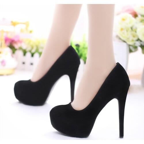 Platform heels womens shoes female high heels shoes flock platform Heeled shoes pumps women night club thin heel sexy size 43
