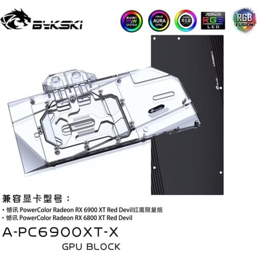 Bykski Water Block use for PowerColor Radeon RX6900XT /RX6800 XT Red Devil GPU Card/Full Cover Copper