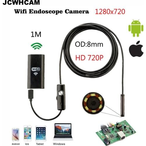 JCWHCAM 8mm Lens 6 LED HD 720P 1M WiFi Endoscope IP67 Waterproof Inspection Camera for Ios and Android Smartphone PC
