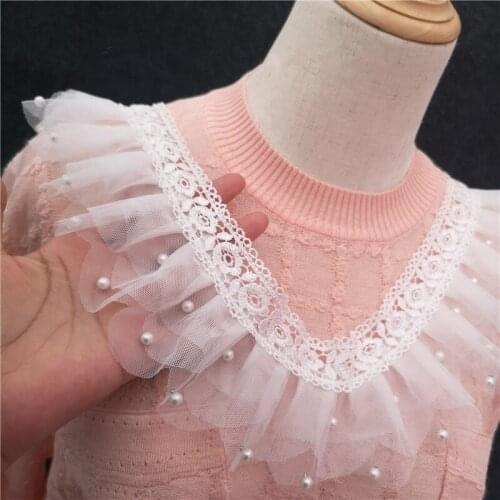 High Quality Multi-layer Beaded White Lace Dress Fabric DIY Sewing Accessories Clothing Leader Mouth Bodice Hem Decoration