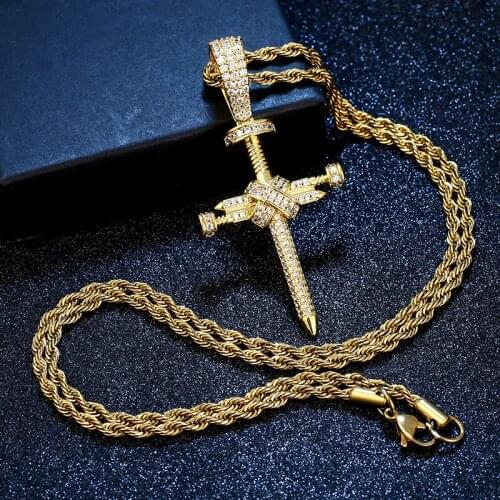 High Quality Gold Silver Color Brass CZ Nail Cross pendant Iced Out Hip Hop Necklace For Men Women With Tennis Chain