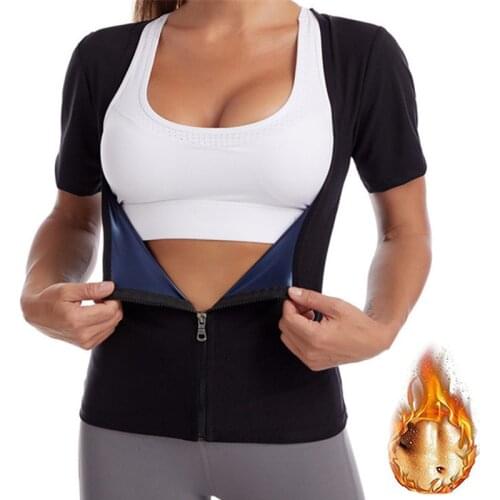 Sweating Sauna T-shirt Zipper Women Abdomen Fat Burning Shapewear Tummy Control Body Shaper Tees Waist Trainer Shorts Underwear