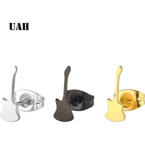 UAH 1 Pair Stainless Steel Black Gold Silver Guitar Earrings Trendy Punk Ear Studs Earrings Women Men Earrings