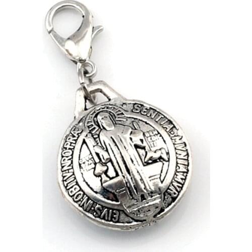 40pcs Tibetan Silver Saint Benedict Michael Floating Lobster Clasps Charm Beads Fit Charm Bracelet DIY Jewelry 17.5x34.5mm A563b