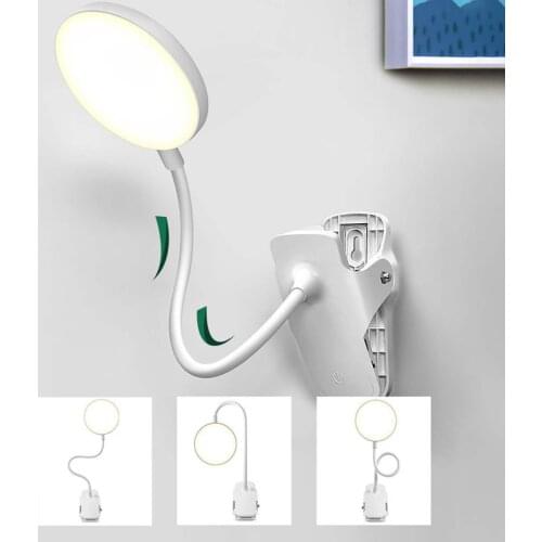 LED Clip Table Lamp Stepless Dimmable Wireless Desk Lamp Touch USB Rechargeable Reading Light LED Night Light Laptop Lamp