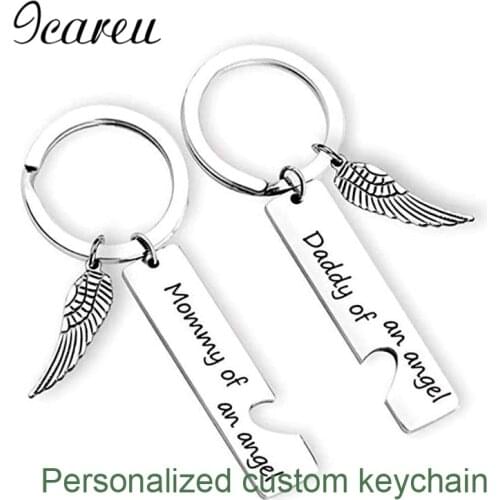 Trendy Family Customized Keychains Angel Wings Lettering Keyring Fathers Day Mothers Day Gift Diy Accessories For Mom Papa