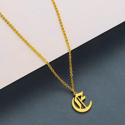 Chandler Stainless Initial Letter E Necklace Alphabet E In Old English Gold Color Rose Gold Collars Trendy New Charms Kolye