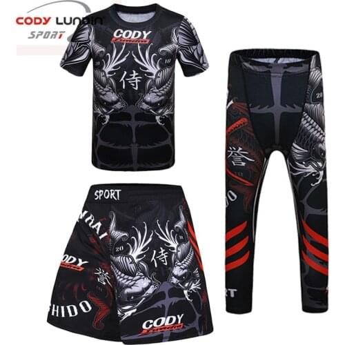 Kids MMA Boxing Jerseys MMA Compression T-shirt +Pants Rashguard Jiu Jusit T-shirts Trousers Children BJJ MMA Shorts Sportsuit