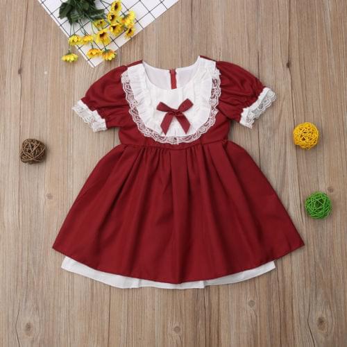 UK Toddler Kids Baby Girls Prom Bowknot Tutu Summer Dress Lace Retro Xmas Party Pageant Bridesmaid Princess Formal Gown Dress
