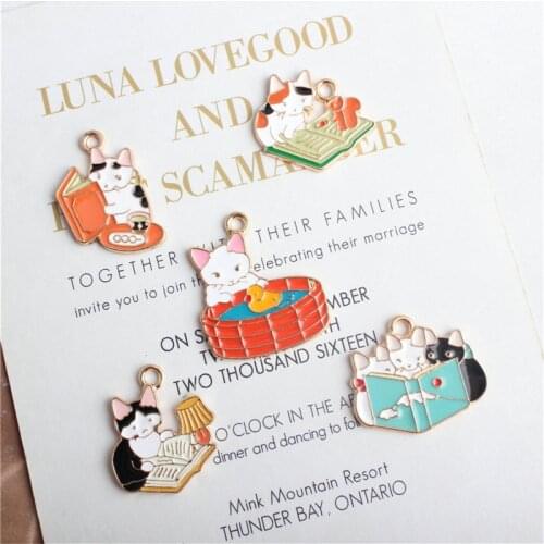 5pcs Lovely Cats Enamel Charms earring pendant necklace bracelet charms Pet Cat Alloy Jewelry DIY Funny Brooch Keychain Home Dec